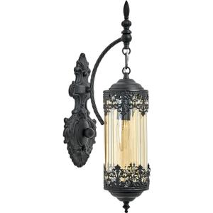 Rustic Wall Sconce with Amber Glass Mini Vintage Antique Gothic Wall Light Fixture Retro Farmhouse Mid Centry Lantern Wall Sconce for Bedroom, Hallway, Living Room, Mirror, Black, E12 (Black-Amber Glass-1-Light)
