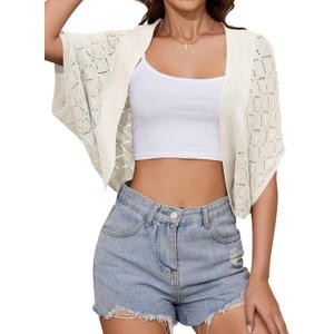 Women's Summer Lightweight Cropped Cardigans Crochet Batwing Cardigan Boho Bolero Shrug for Dress Open Dress Cover Up (XX-Large, Ivory)