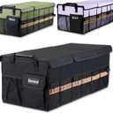 Car Trunk Organizer with Lid, Collapsible Car Storage Organizer with Multi Compartments and Securing Straps for SUV, Sedan, Jeep-Black
