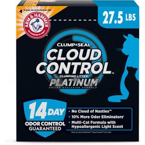 ARM & Hammer Cloud Control Platinum Cat Litter, Multi-Cat Clumping Litter, Hypoallergenic and Dust-Free, 14-Day Odor Control, 27.5 lbs