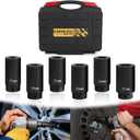 6 Pack 1/2" Crank Bolt Socket Set,17MM, 19MM, 21MM, 22MM, 24MM 27MM, Harmonic Balancer Socket Set, 3 Times Momentum Power of Standard Impact Socket Set,Crank Bolt Removal Tool