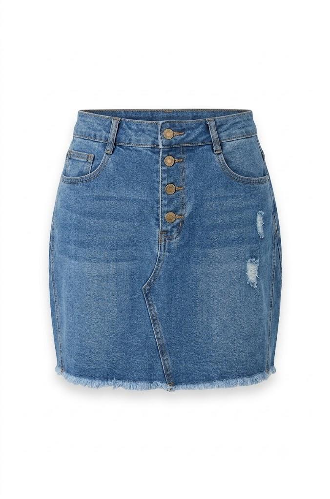 High-Waisted Button-Down Denim Mini Skirt, M