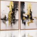 Framed Wall Art Abstract Canvas Wall Art Set of 2 Black Gold Decor Pictures Modern Print Artwork for Bedroom Living Room Office 16x24 inch Framed