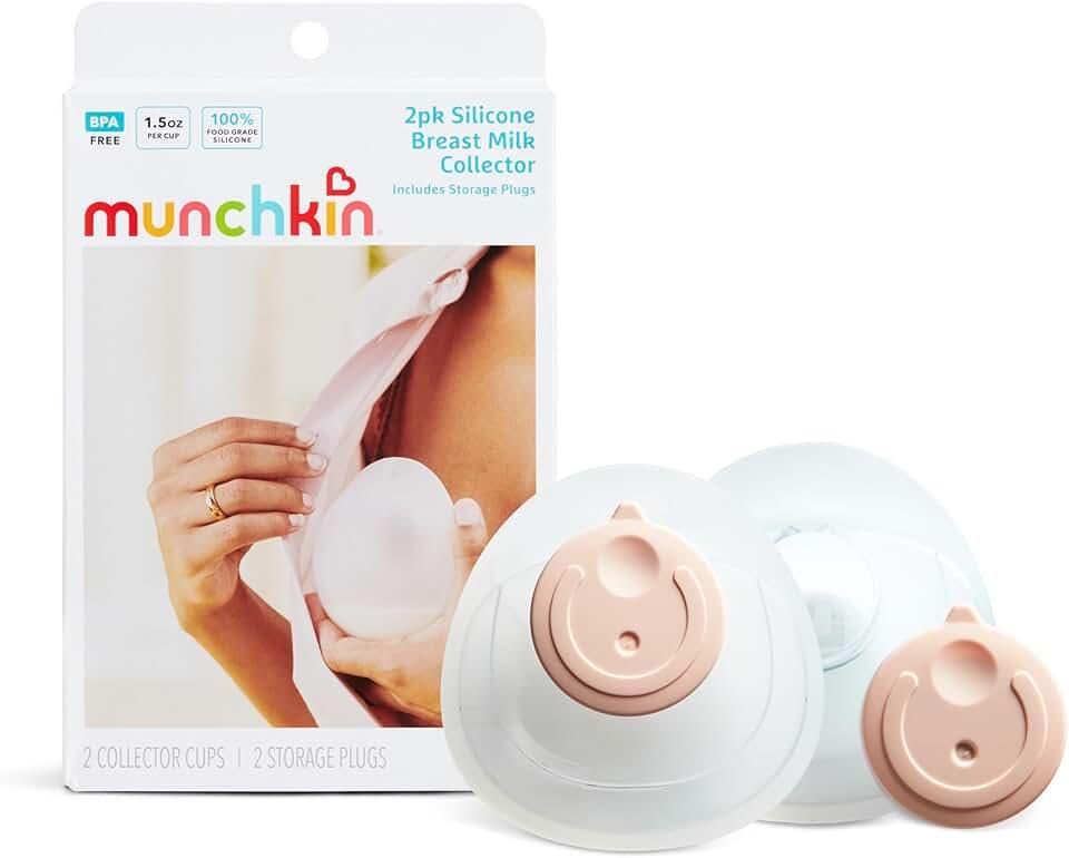 Munchkin Breast Milk Collector Cups with Storage Plug, Food Grade Silicone, BPA Free, 1.5 Ounces Each - Discreet & Comfortable, Leak Free, Breastfeeding Essential for Postpartum Moms, 2 Pack