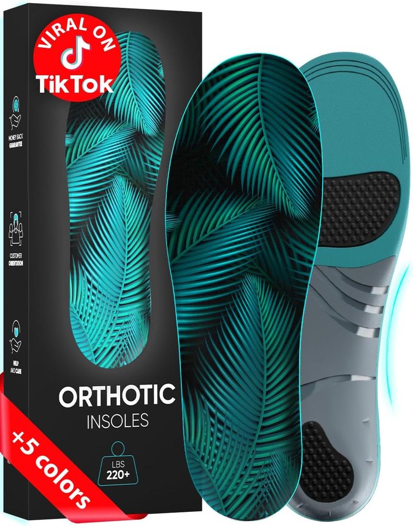 CRUVHEAL 220+ lbs Plantar Fasciitis High Arch Support Insoles Men Women - Orthotic Shoe Inserts - Boot Work Shoe Insole (S, Aqua) | S(Men 6.5-8.5/Women 7.5-9.5)