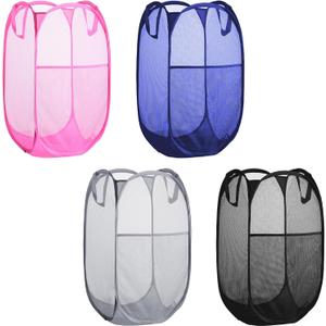 Collapsible Pop Up Laundry Hamper, Extra Large Mesh Foldable Laundry Basket Bag, 28" x 16" x 16", 4 Pack (Black + Pink + Grey + Blue)