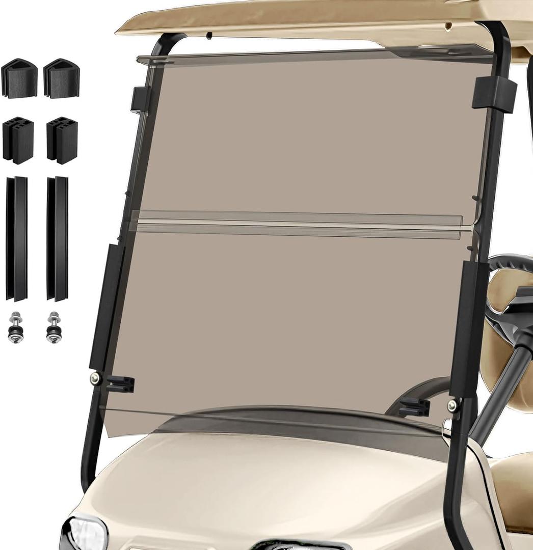 Golf Cart Foldable Windshield 3/16" (5MM) Thicken Only Fits 2014+ EZGO TXT with 1"1" Strut Rail Front Folding Windscreen Replacement to Shatterproof & Shield UV, Easy Installation - Tinted