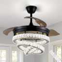 42" Black Fandeliers with Lights Dimmable LED Crystal Ceiling Fan Individual 3 LED Color Change with Timi Memory Function, 24.4 inches