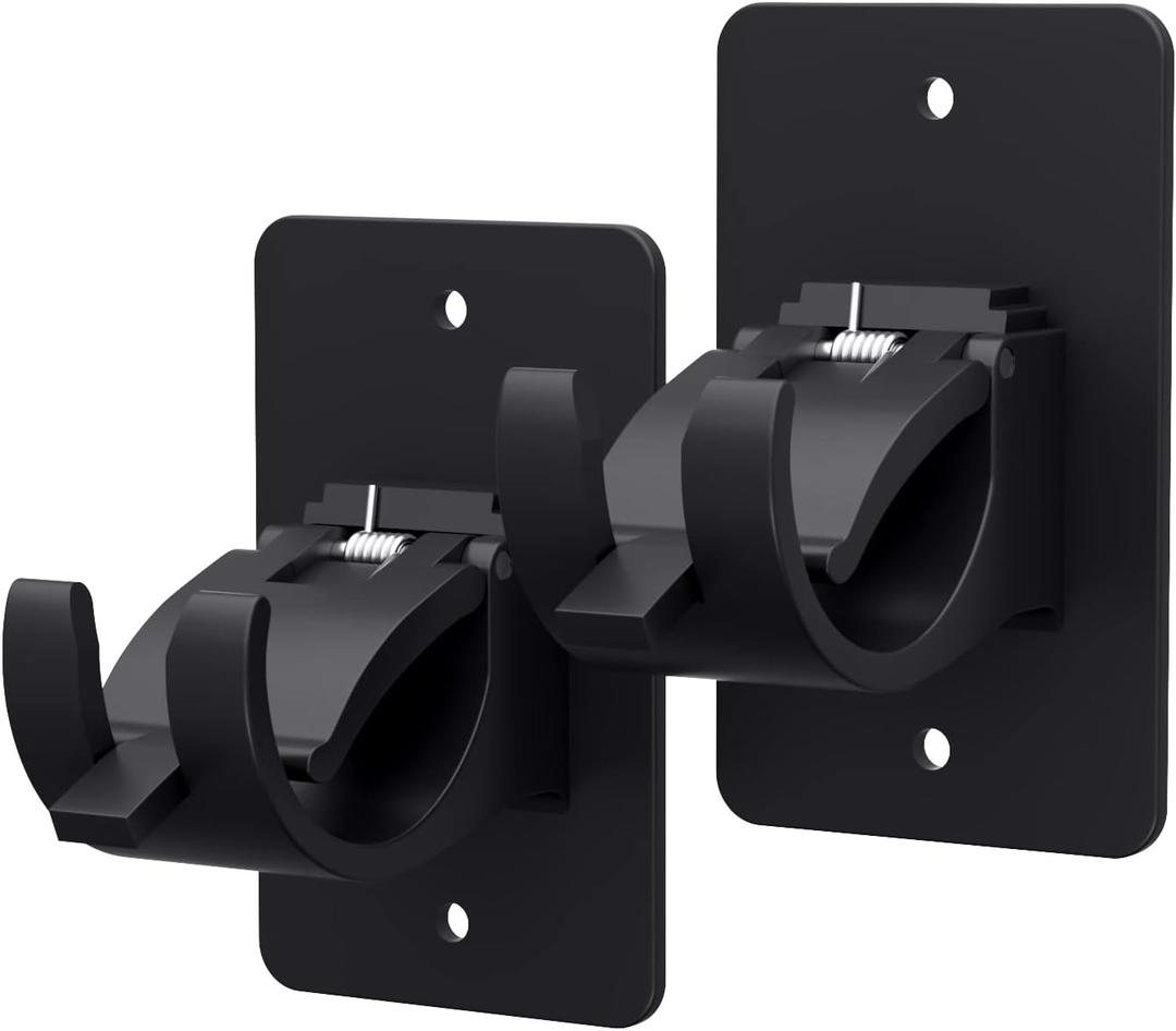 2 Pieces Self Adhesive Curtain Rod Bracket, Universal Plastic Curtain Rod Holders, No Drill Curtain Rod Brackets Curtain Rod Hooks for Bathroom, Bedroom, Livingroom, Kitchen (Black)