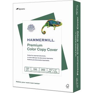 Hammermill Cardstock, Premium Color Copy, 100 lb, 8.5x11 - 1 Pack (250 Sheets) - 100 Bright, Made in the USA Card Stock, 120024R, White