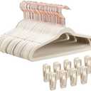 Tonswachic Child Velvet Hangers 50 Pack - 14 Inch Premium Felt Non Slip Kids Hanger for Infant & Toddler Clothes - 0.2" Slim Space-Saving Kids Felt Hangers for Children's Closet with 10 Clips - Beige