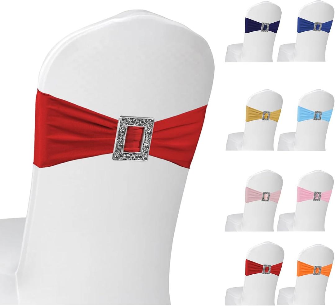 Red Chair Sashes 60 Pack Spandex Red Sashes for Chairs Universal Spandex Chair Sashes Bands with Buckle Slider for Wedding Banquet Party Decorations