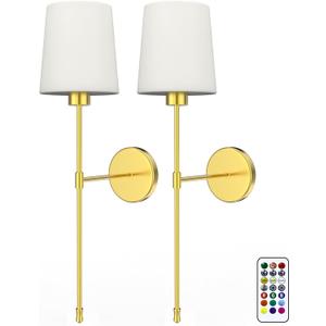 Wireless Sconces Set of 2 Wall Light with RGB Rechargeable Magnetic Bulb, Sconces Wall Decor Set of 2 for Bedroom Living Room