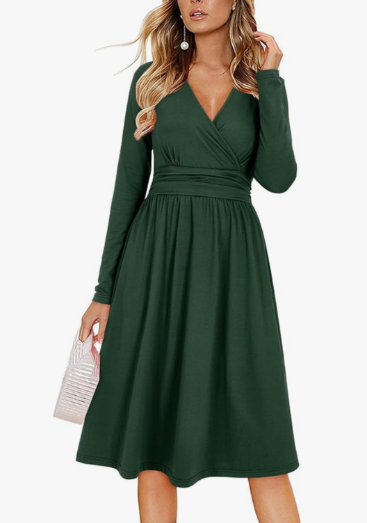 OUGES Women's Fall Long Sleeve V Neck Winter 2025 Outfits with Pockets Dress L OUGES Women's Fall Long Sleeve V Neck Winter 2025 Outfits with Pockets Dress L