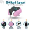 Adjustable Travel Pillow for Neck Support & Comfort, Lightweight Memory Foam Travel Neck Pillow for Sleeping - Washable & Breathable Plane Pillow for Traveling with Eyemask, Earplug & Carry Bag (Dazzle Pink)
