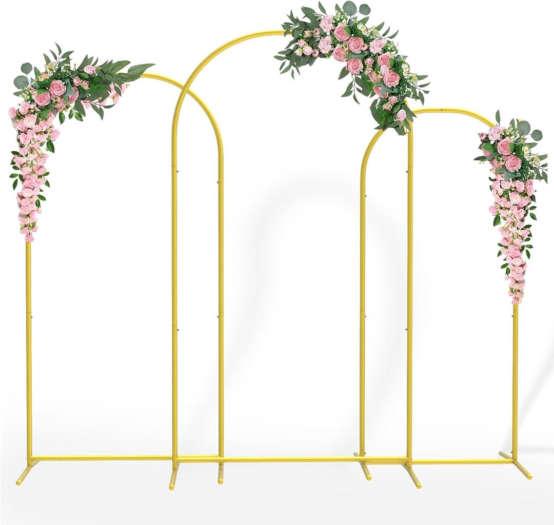 Semoprus Metal Arch Backdrop Stand, Gold Arch Backdrop Stand Set of 3 (7.2 ft, 6.6 ft, 6 ft), Wedding Arch Frame, Balloon Backdrop Stand for Ceremony Birthday Party Baby Shower Graduation Decoration