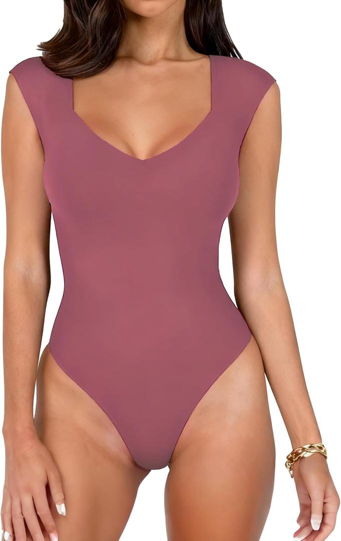 Avidlove Body Suits for Womens Sexy Bodysuit Tank Top Thong Body Suit Seamless Double Lined Going Out Tops (Medium, Purple Red)