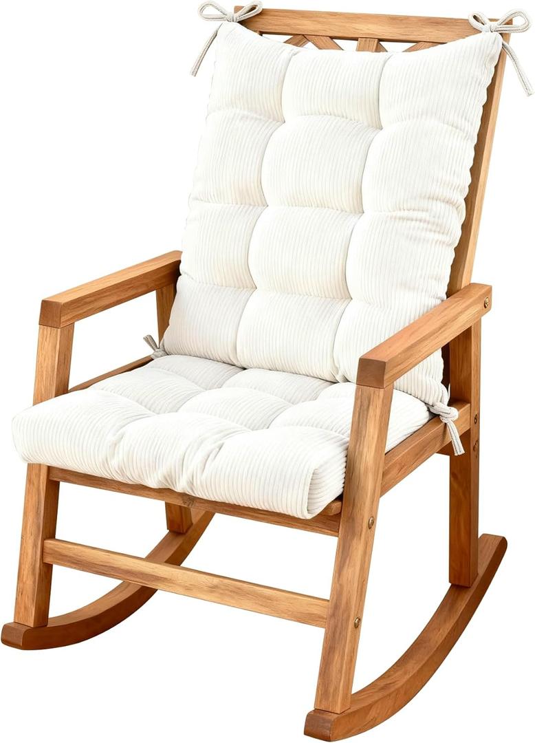 Rocking Chair Cushion Set Tufted with Ties, Non-Slip High Back Chair Pads for Adirondack Nursery Porch Rockers, Size 17 inches x 17 inches