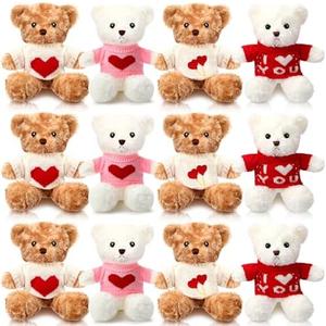 Hungdao 4 Pcs Valentine Bear Stuffed Animal Plush Toys Bulk 9.84 Inch Small Cute Bear with Heart Adult Gifts for Girlfriend Birthday Party Wedding Mother's Day