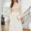 Sequin Tulle Skirts for Women Sparkly Midi Flowy A-Line Party Skirt Layered Skirts (White)