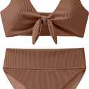 ANRABESS Bikini Sets for Women Summer High Waisted 2 Piece Bathing Suit Ribbed Tie Knot Swimsuit 2026 Beach Vacation Swimwear