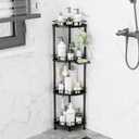SWTYMIKI Corner Shower Caddy Standing - 4 Tier Stainless Steel Shower Organizer Stand with 4 Hooks & Soap Holder, Rustproof Metal Standing Tall Floor Shower Shelf and Bathroom Organizer, Black