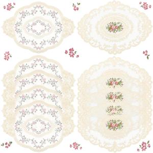 Mixweer 10 Pcs Beige Lace Placemat Oval Vintage Lace Doilies French Table Decor Crochet Handmade Embroidered Doilies for Wedding Tea Party Retro Floral Placemat Cup Mat Table Runner Fit Home Furniture