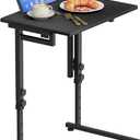 Adjustable Height Tv Tray Table,Portable Folding Tv Tray Dinner Snack Trays Table,Small Foldable C-Shaped End Table for Eating,Slide Under Couch Side with Sturdy MDF Top,No Assembly(Black+Black)