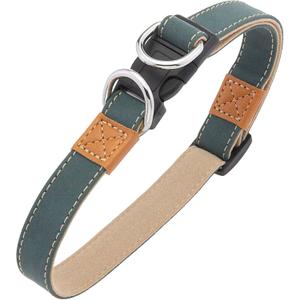 kufun Retro Superfiber Leather Pet Collar Cat Dog Collars(Green,L:14-23" Neck)