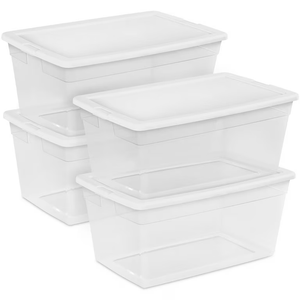 4-Pack 20 Quart Large Stackable Boxes, Plastic Storage Bin, Clear