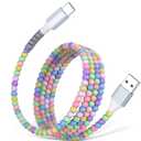 USB A to USB C Cable 3FT,Beaded Charger Cord Car Carplay Cable 27W Fast Charging for iPhone 17 16 Pro Max 16e/iPad Pro 11 10th/ Samsung S25 S24 Ultra FE A16 A17 Android Phone Charger Cords Girls Women