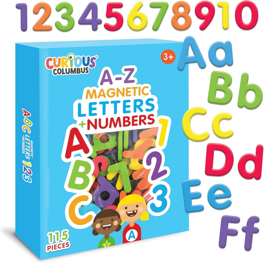 Curious Columbus Magnetic Letters and Numbers for Toddlers. Foam Alphabet Fridge Magnets and Numbers for Kid Learning. 123 ABC Toddler Magnets for Refrigerator