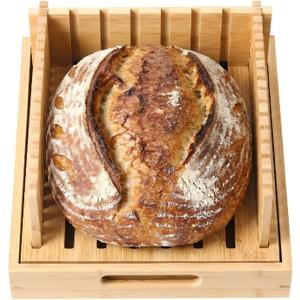 10.5" Bread Slicer for Sourdough - Bamboo Homemade Bread Cutter Guide with Crumb Tray