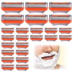 24Pcs Premium Razor Blades for Men - 5-Layer Stainless Steel Refills Compatible with Fusion 5 Style Razors, Smooth Shaving Replacement Cartridges Value Pack