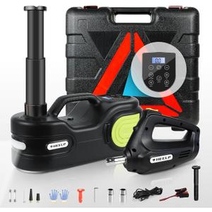 E-HEELP Electric Car Jack Kit 5T 12V Hydraulic Tire Jack with Double Cylinder Air Pump & LCD Touch Screen & Impact Wrench Portable Car Lift for Tire Changes and Roadside Emergencies
