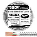 50ft 8/3 Metal Clad (MC) Cable with Ground, 8 Gauge Electric Wire with Aluminum Armor, Solid Bare Copper Conductors for Indoor Outdoor Underground Embedded Installation (8/3, 50 ft)