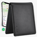Mens Wallet Built-in Find My Real Time Tracker, 100% Genuine Leather RFID Blocking Classic Bifold Wallet for Men Upgrade Replacement for AirTag Wallet Credit Card Holder Smart Wallet for Men Black