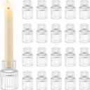 Romadedi Glass Candle Holder for Candlestick - 20 Pcs Clear Small Tapered Candle Holder Wedding Decor Table Centerpiece Bulk for Candle Sticks Christmas Party Living Room Dinner Advent