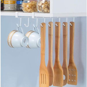 6-Hooks Nail-Free Adhesive Coffee Cup Holder Hooks for Kitchen Cabinets Multi-Purpose Hanger for Cups, Utensils Keys
