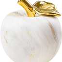 Folmywy Ceramic Apple Ornament 5 Inch Porcelain Artificial Fake Apple Figurine White Modern Apples Statue with Gold Stem Home Decoration for Christmas Centerpieces Bookshelf Office