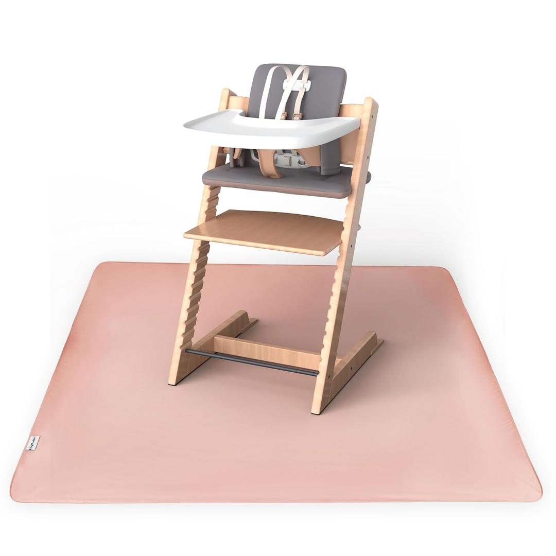 Tiny Twinkle Splat Mat for Under High Chair or Table | 51" x 51" Waterproof & Mess-Proof High Chair Mat for Baby, Machine Washable for Mealtime or Art(Blush)