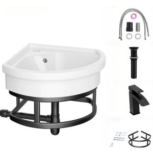 Lordear Corner Wall Mounted Bathroom Sink with Towel Rack 11 4/5" x 11 4/5" Inch Triangular Wall Hung Porcelain Vessel Sink for Small Bathrooms One Hole Vanity Sink for Corner Installation
