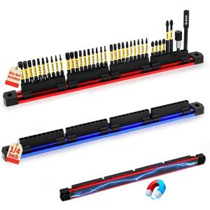 2-Piece Magnetic Slidable Drill Bit Holder, 80 Holes Bit Storage with Strong Magnetic Rail, Screwdriver Drill Bit Organizer for Your Specialty(Bits Not Included)