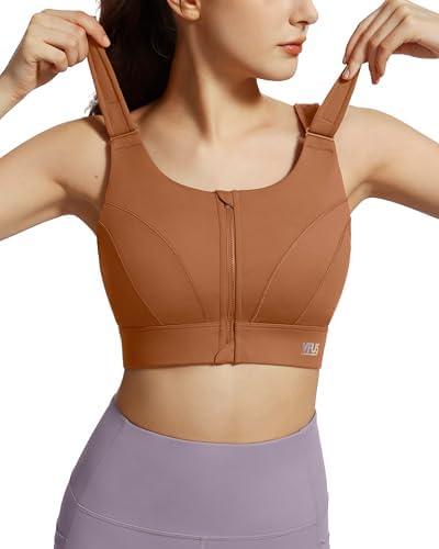 VFUS Adjustable High Impact Sports Bras for Women Zip Front Full Coverage and Lift Padded Compression Tops L