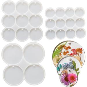 Flat Circle Resin Molds, 3Pcs Silicone Round Earrings Pendant Resin Molds with 25 Cavities for Earrings, Keychain, Pet Tag, Jewelry Making, Epoxy Resin Art