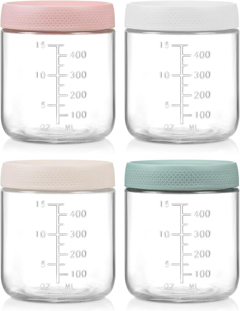 POIKSHARK 4-Pack Overnight Oats Containers with Lids,16 OZ Wide Mouth Glass Jars with Airtight Lids, Mason Jars Glass Food Containers for Snack Spice Sugar Food Prep Yogurt