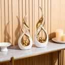 2-Piece Abstract White and Gold Home Decor, Ceramic Abstract Sculpture, Modern Art Piece, Suitable for Room Coffee Table Countertops, Office Bookshelves, Dining Table Centers, Entryway Decor.