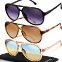 livho Trendy Polarized Aviator Sunglasses Women Men, Retro Sun Glasses for Women Men 2025, Oversized UV Protection Shades (Tortoise Brown + Black/Grey + Clear Brown/Green Gradient Brown)