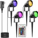 yoosuml Outdoor Spotlights Yard Spot Lights with Timer Colored Warm White 20W RGB LED Landscape Light IP65 Waterproof Uplight with Spiked Stand for Lawn House Flag Pathway Porch Christmas (4 Lights)