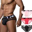 Meshal Sheer Men's Bikini Briefs Silky Smooth Sexy Seamless Lingerie See Through Bulge Ball Pouch Underwear (Black, M)